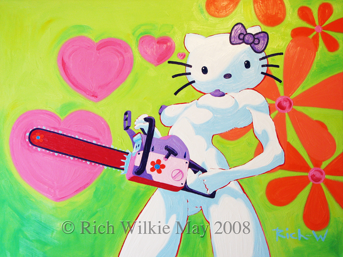 Oil Painting Rich Wilkie Kitty Loves Her New Chain Saw