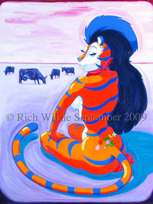 Oil Painting Rich Wilkie Tina the Tiger Thinks Her New Tramp Stamp is GREAT!